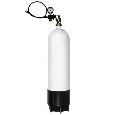 Oceľová fľaša 10l 300 Bar s ventilom + botka + prepúšťacia hadica s manometrom a odvzdušňovačom